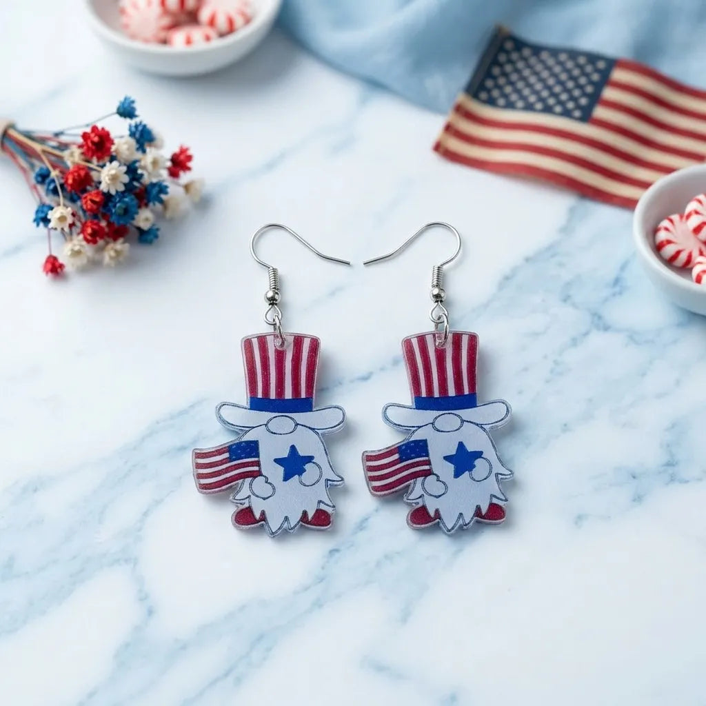 Cute Patriotic Uncle Sam Gnome Earrings