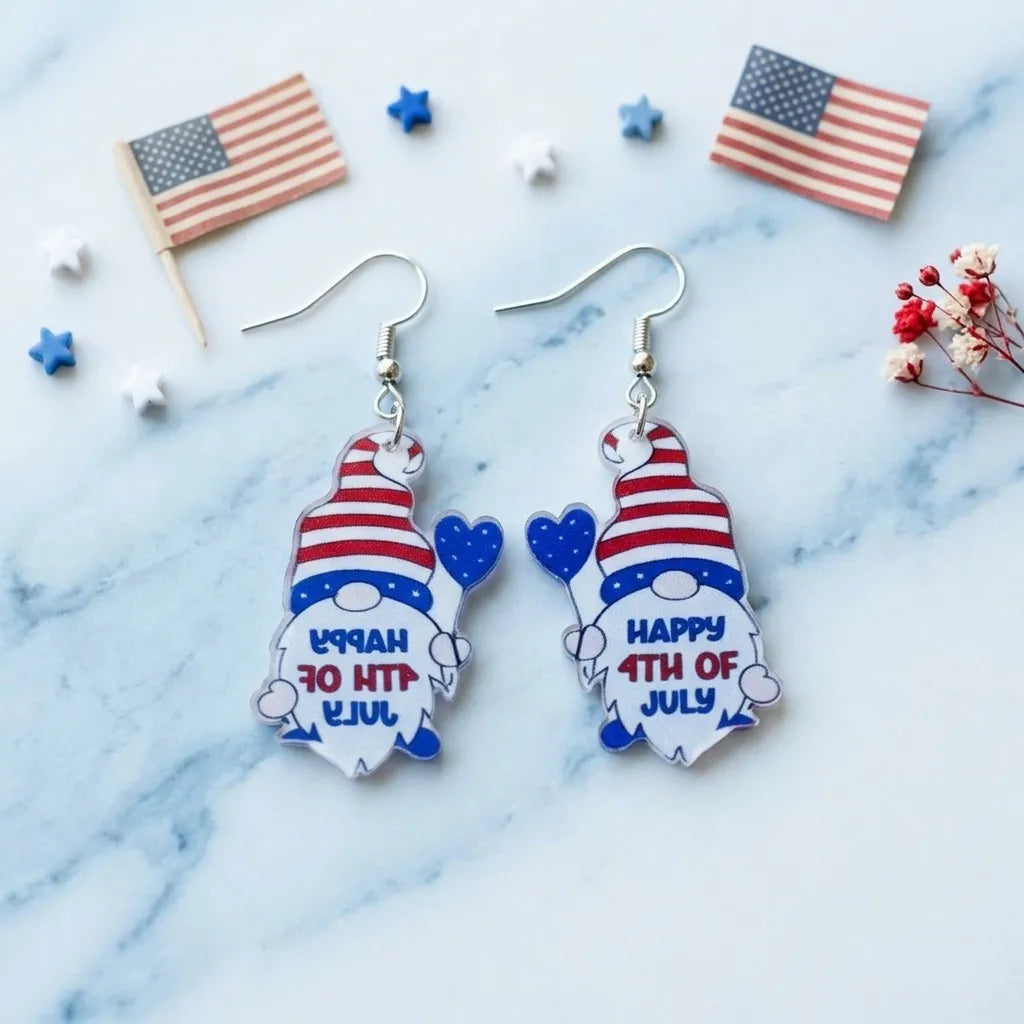 Happy 4th of July Gnome Earrings Patriotic