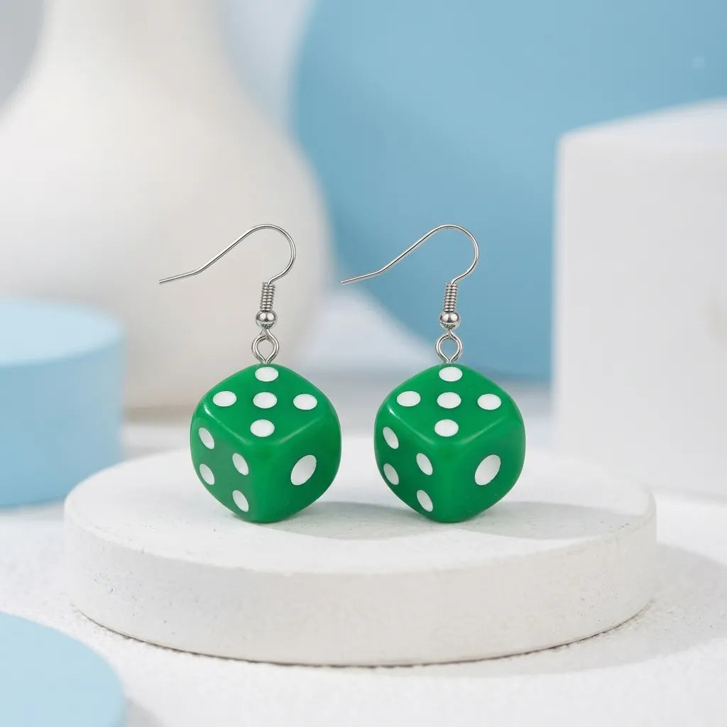 Cute Green Dice Earrings Lightweight Novelty