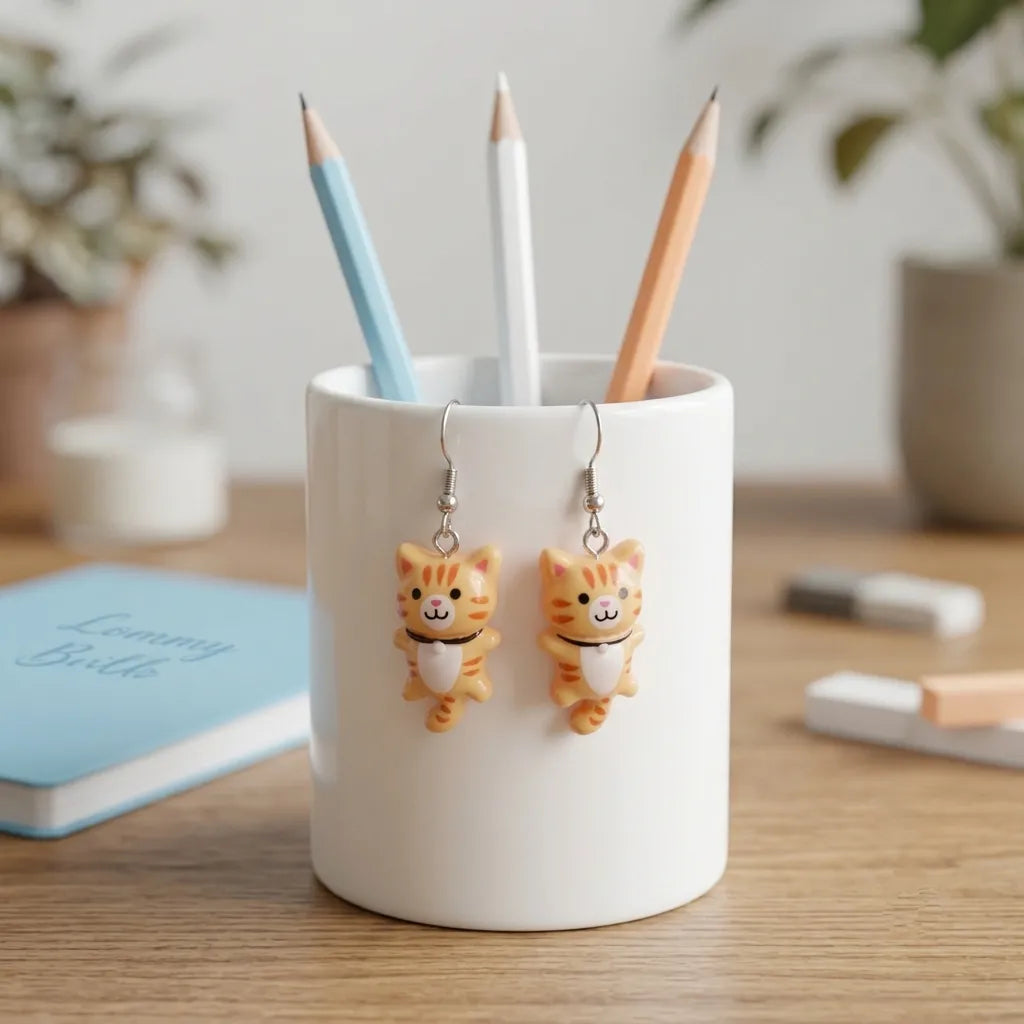Cute Tabby Cat Earrings Adorable Pet Style