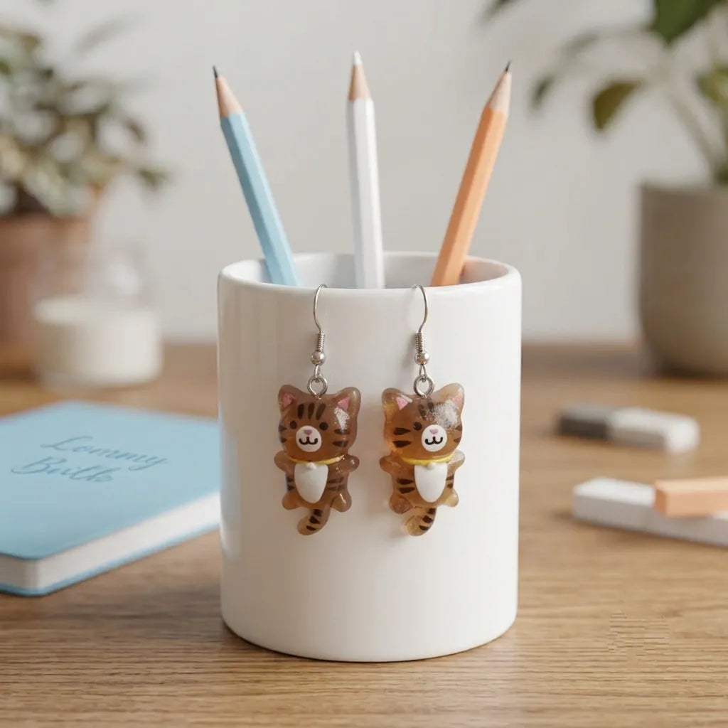 Cute Tabby Cat Earrings Adorable Pet Style