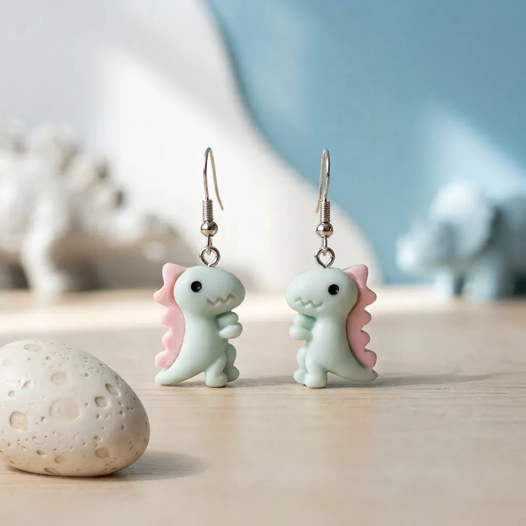 Mint Pink Cute Dinosaur Earrings Fun Animal Jewelry 