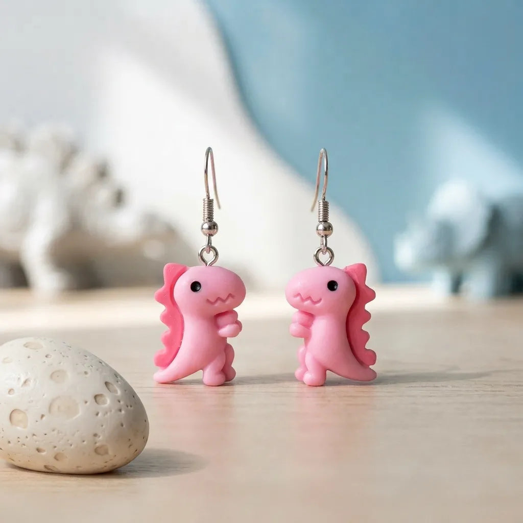 Pink Cute Dinosaur Earrings Fun Animal Jewelry 