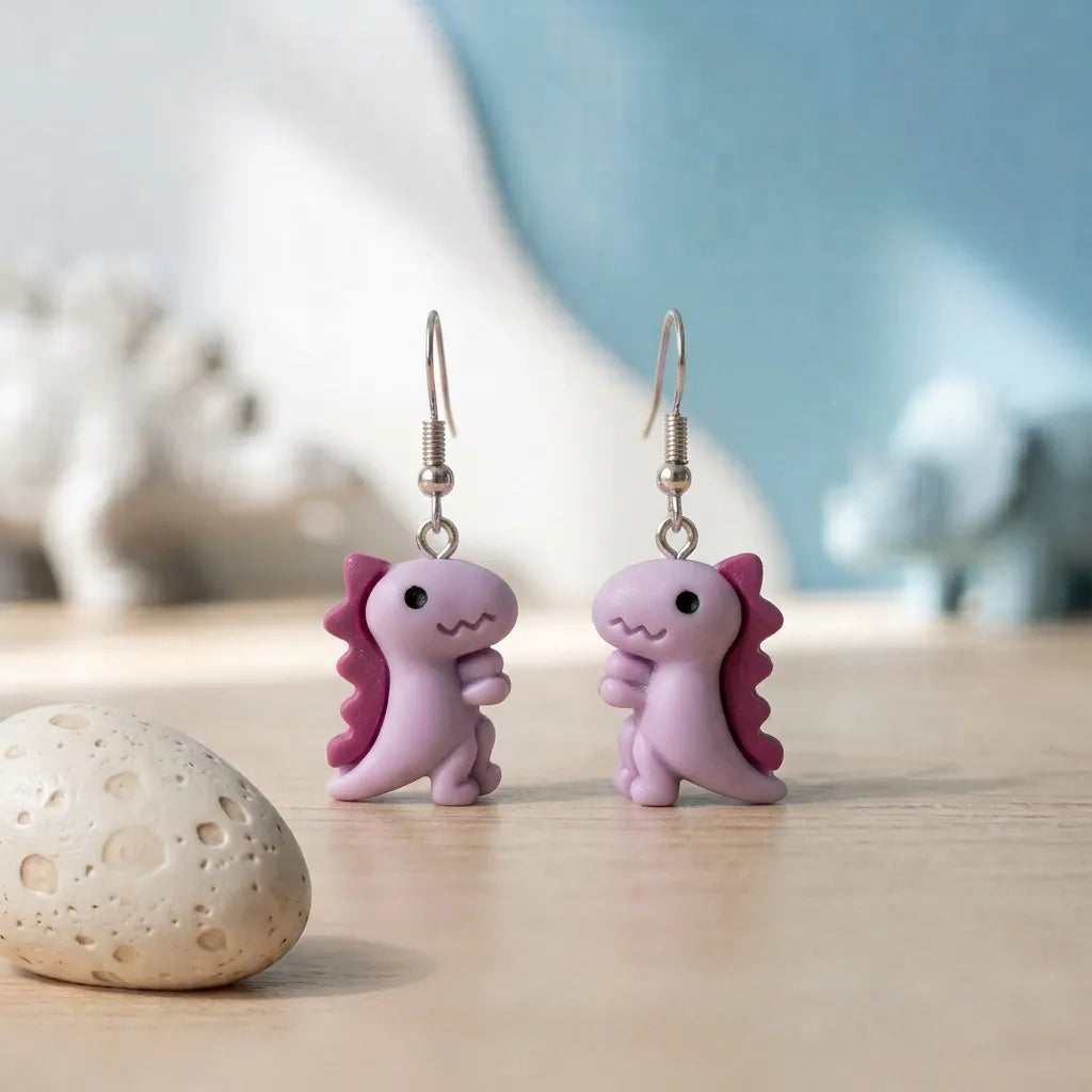 Purple Cute Dinosaur Earrings Fun Animal Jewelry 