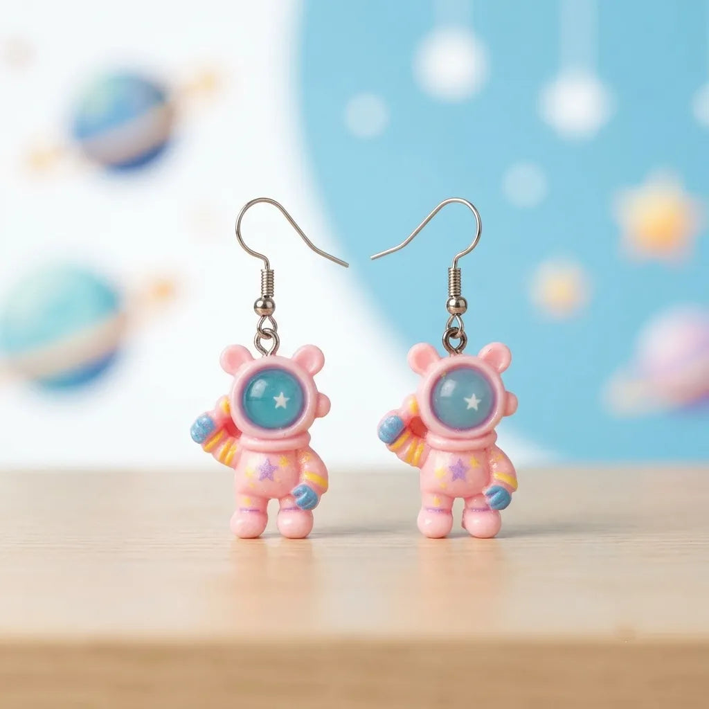 Pink Cute Astronaut Earrings Fun Space Jewelry 