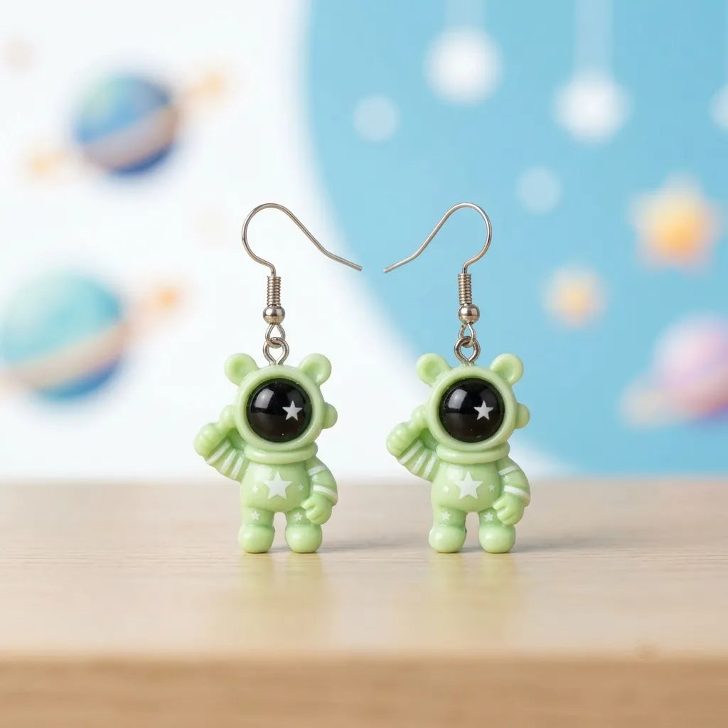 Green Cute Astronaut Earrings Fun Space Jewelry 
