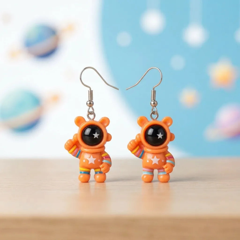 Orange Cute Astronaut Earrings Fun Space Jewelry 
