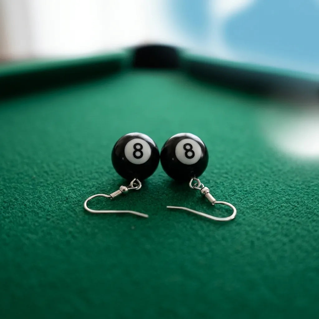 8 Ball Pool Earrings Fun Billiard Jewelry 
