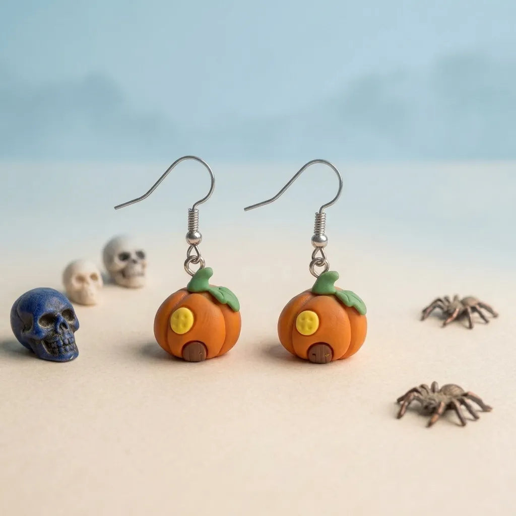 Pumpkin House Earrings Fun Halloween Jewelry 