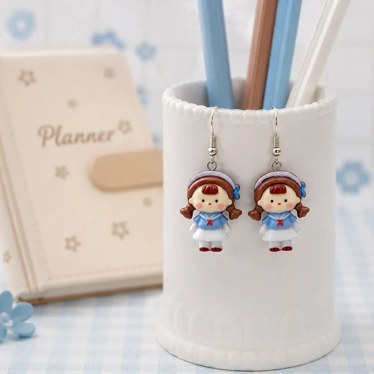Cute Little Girl Doll Dangle Earrings for Women and Teens
