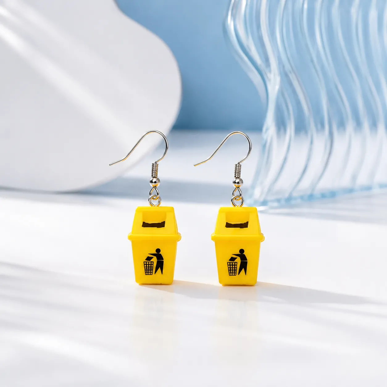 Garbage Can Dangle Earrings Funny Novelty Statement Jewelry