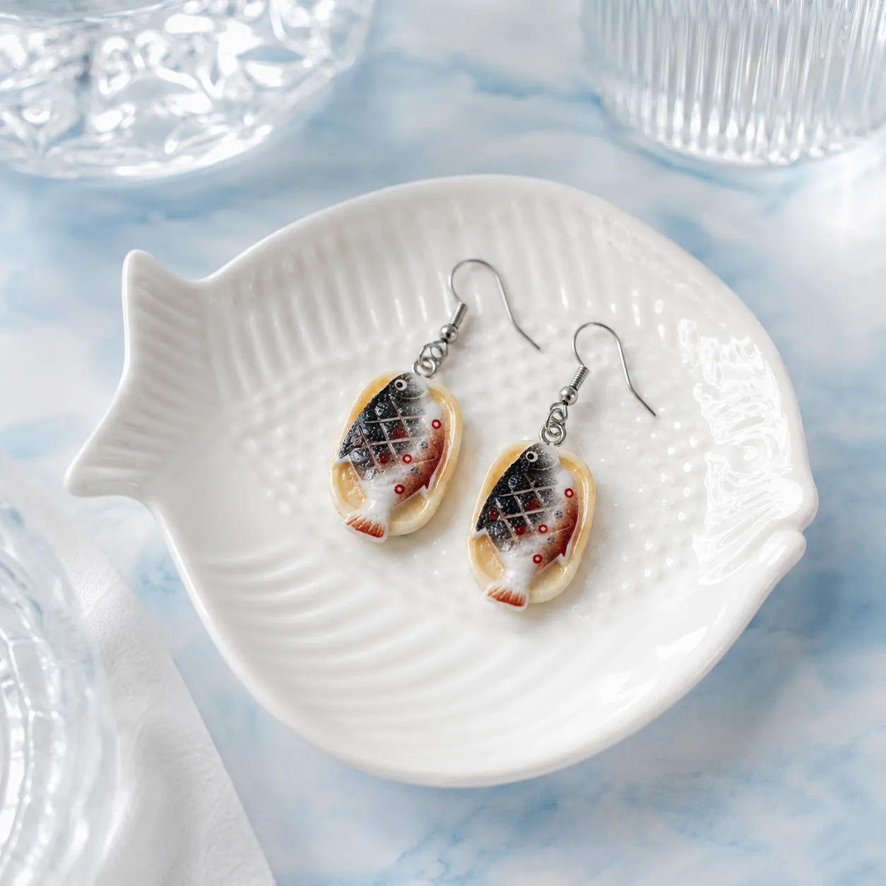 Funny Fish Platter Dangle Earrings for Kawaii Style