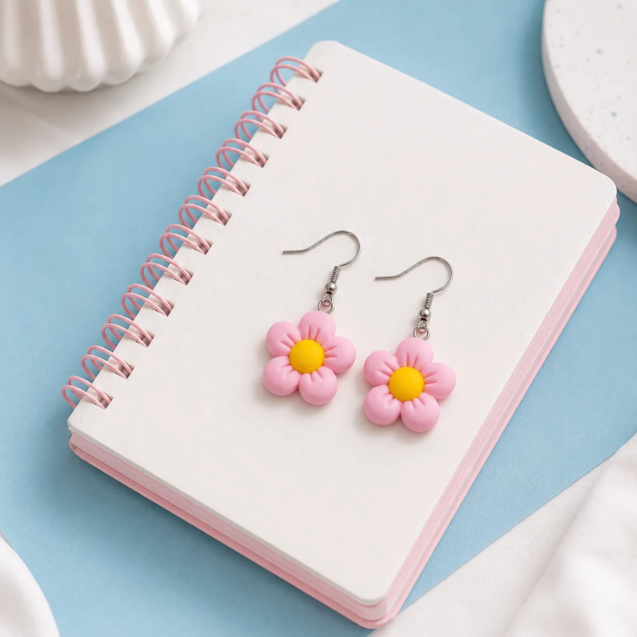 Cute Pink Flower Dangle Earrings for Kawaii Spring Style