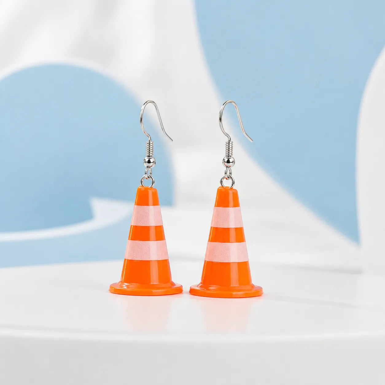 Traffic Cone Dangle Earrings Fun Roadwork Statement Jewelry