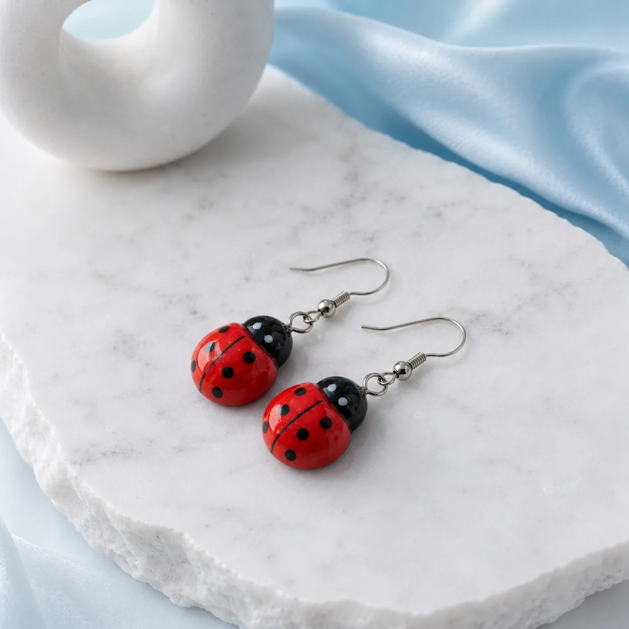 Cute Ladybug Dangle Earrings for Kawaii Nature Style
