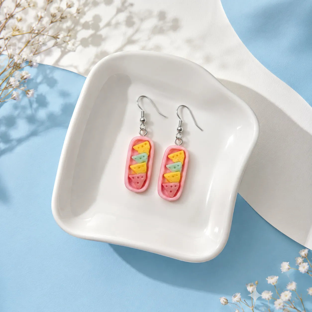 Cute Cheese Platter Dangle Earrings for Kawaii Y2K Style